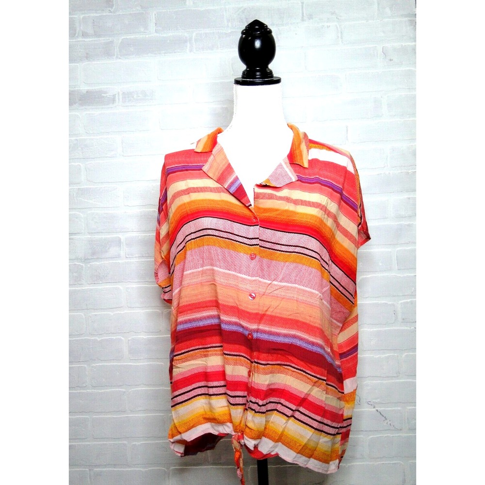 TORRID Womens Size 2 (2X) Sleeveless Multicolor Tie Front Button Up Tank Top